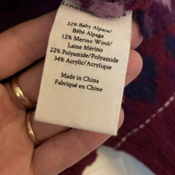 LoveShackFancy Prune/Multicolor Shirelle Heart Balloon-Sleeve Pullover Sweater - Picture 9 of 12